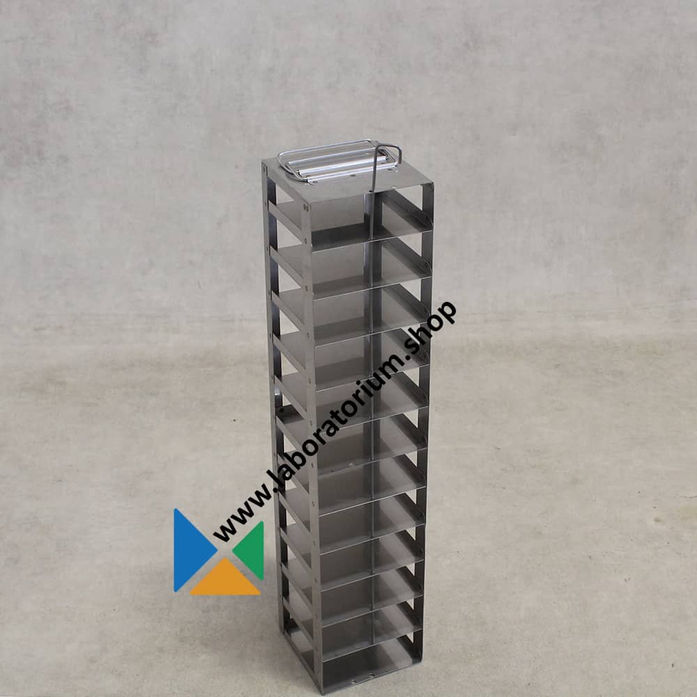 Rek voor cryoboxen 50 mm RVS, 140x140x660 mm, met vergrendeling